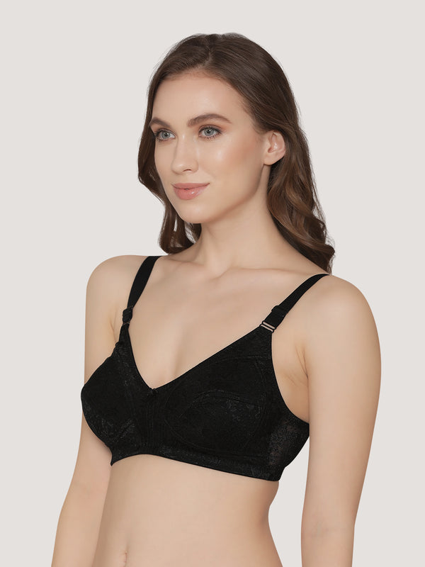 Alvina Non Padded Wirefree Embroidered Lace Bra-BLACK