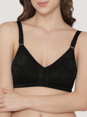 Alvina Non Padded Wirefree Embroidered Lace Bra-BLACK