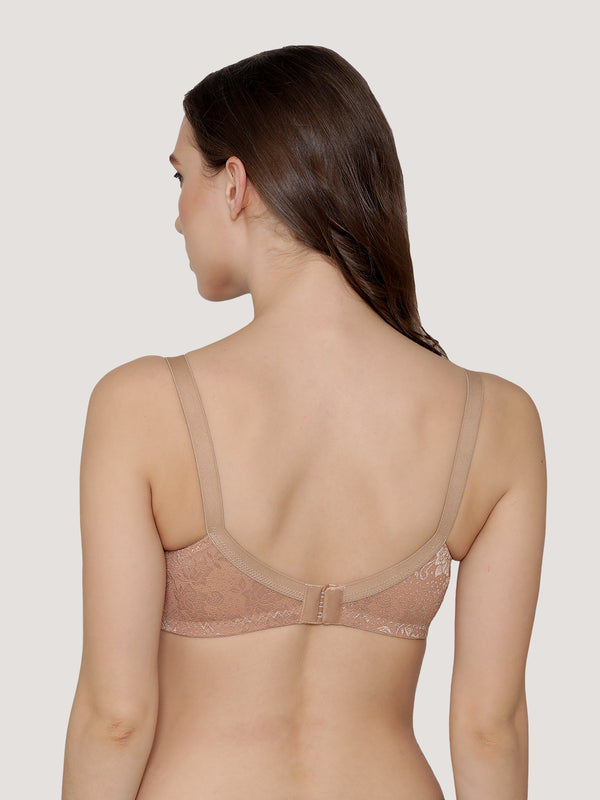 Alvina Non Padded Wirefree Embroidered Lace Bra-DARK NUDE