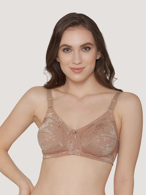 Alvina Non Padded Wirefree Embroidered Lace Bra-DARK NUDE