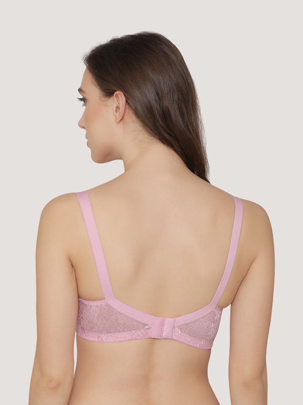 Alvina Non Padded Wirefree Embroidered Lace Bra-PINK