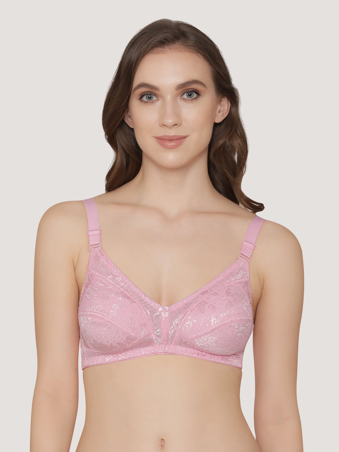 Alvina Non Padded Wirefree Embroidered Lace Bra-PINK