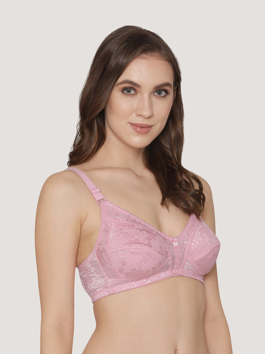 Alvina Non Padded Wirefree Embroidered Lace Bra-PINK