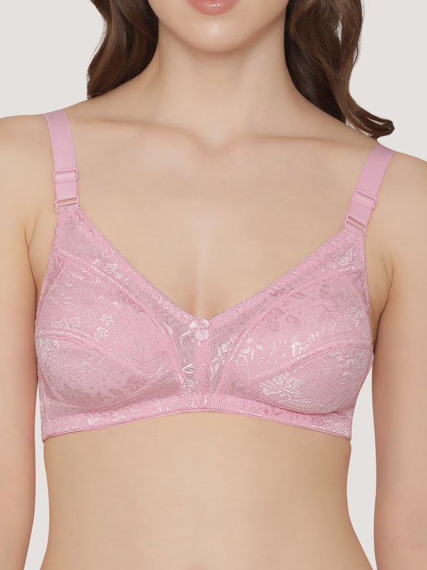 Alvina Non Padded Wirefree Embroidered Lace Bra-PINK