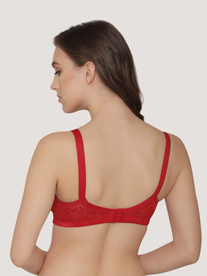 Alvina Non Padded Wirefree Embroidered Lace Bra-RED