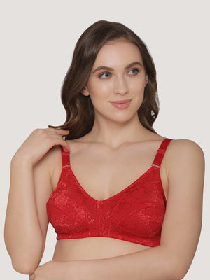 Alvina Non Padded Wirefree Embroidered Lace Bra-RED