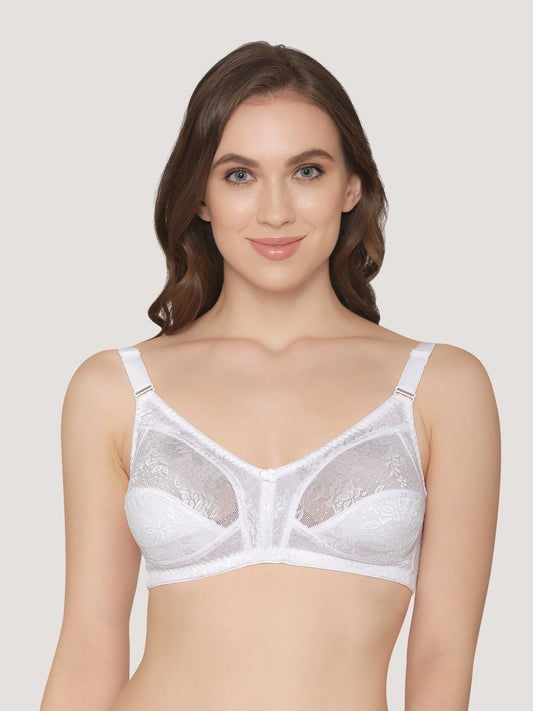 Alvina Non Padded Wirefree Embroidered Lace Bra-WHITE