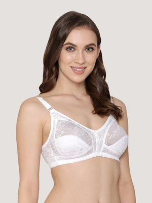 Alvina Non Padded Wirefree Embroidered Lace Bra-WHITE