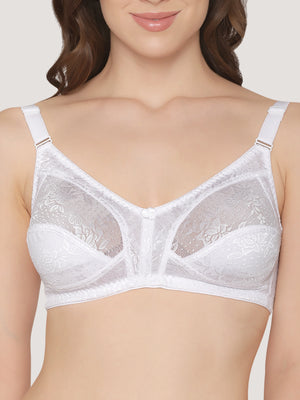 Alvina Non Padded Wirefree Embroidered Lace Bra-WHITE