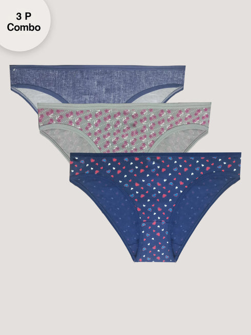 Kalyani (6000) Low Rise Cotton Printed Bikini Panties Pack of 3 - Colors & Prints May Vary