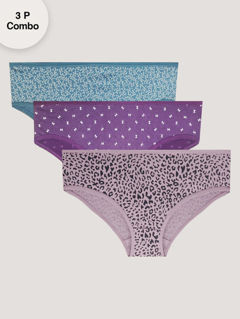 Kalyani (6500) Mid Rise Hipster Printed Cotton Panties Pack of 3 - Colors & Prints May Vary