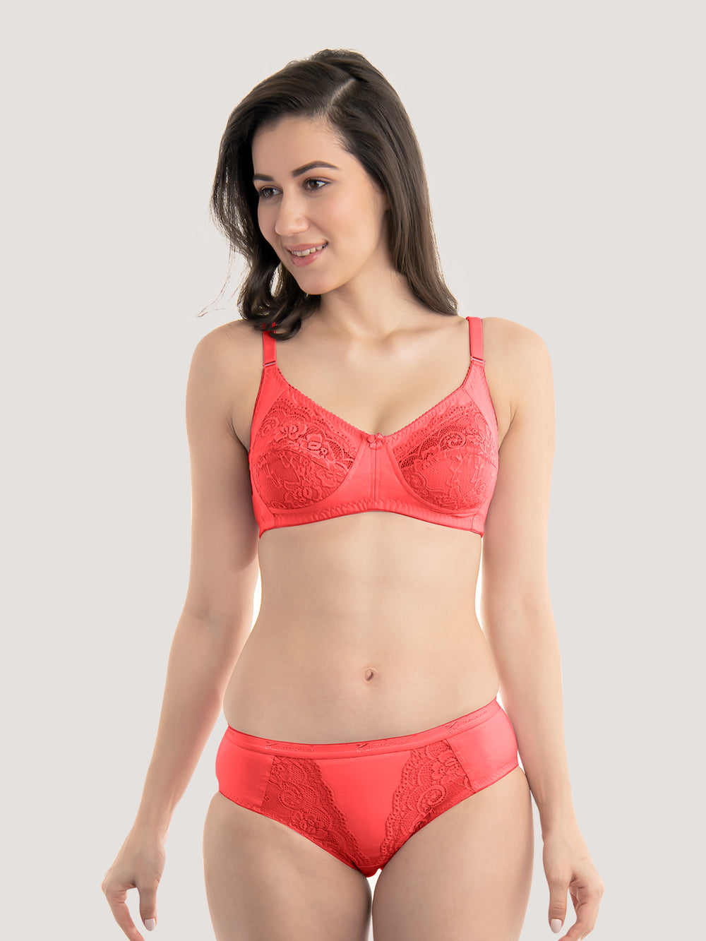 Audi Bikini Cut Lace Bra Panty Set-HOT PINK