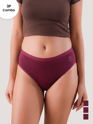 Snow Women's Modal Fabric Everyday Hipster Panties | Pack of 3-BURGUNDY BURGUNDY BURGUNDY