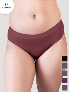 Sensa Women Bikini Style Outer Elastic Panties | Pack of 6- BLK ASH ASH BGD DVL ORRS