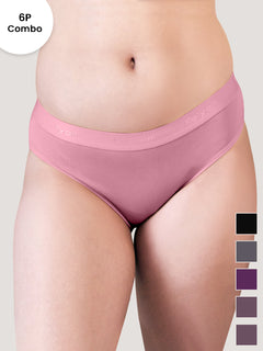 Sensa Women Bikini Style Outer Elastic Panties | Pack of 6-BLK ASH BGD DVL DVL ON