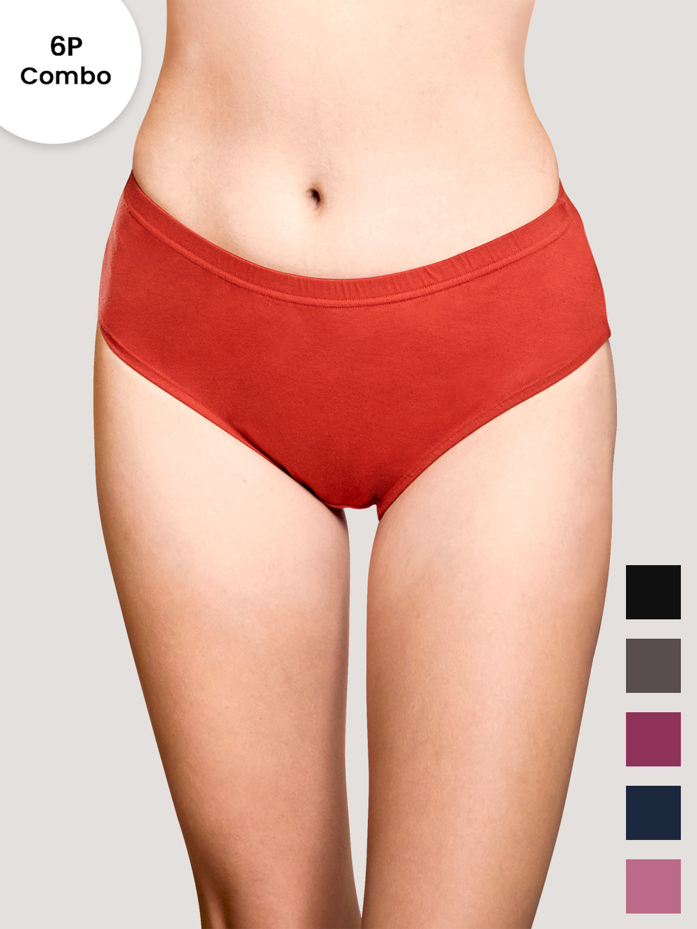 Theo Woman's Inner Elastic Hipster Panties | Pack of 6-BLK ASH BGD PBLE ORS ORRS