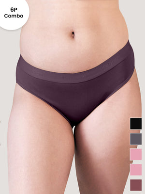 Sensa Women Bikini Style Outer Elastic Panties | Pack of 6- BLK ASH ON ON ORRS DVL