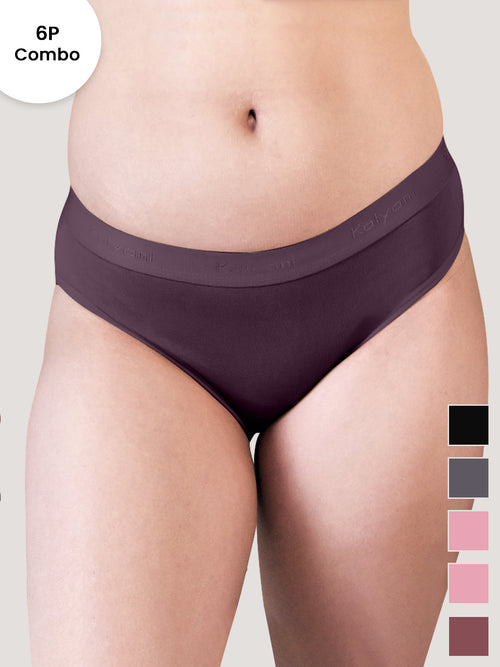 Sensa Women Bikini Style Outer Elastic Panties | Pack of 6- BLK ASH ON ON ORRS DVL