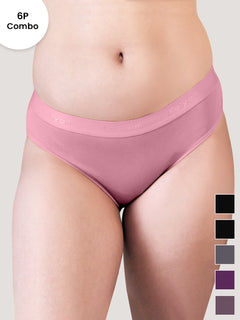 Sensa Women Bikini Style Outer Elastic Panties | Pack of 6-BLK BLK ASH BGD DVL ON