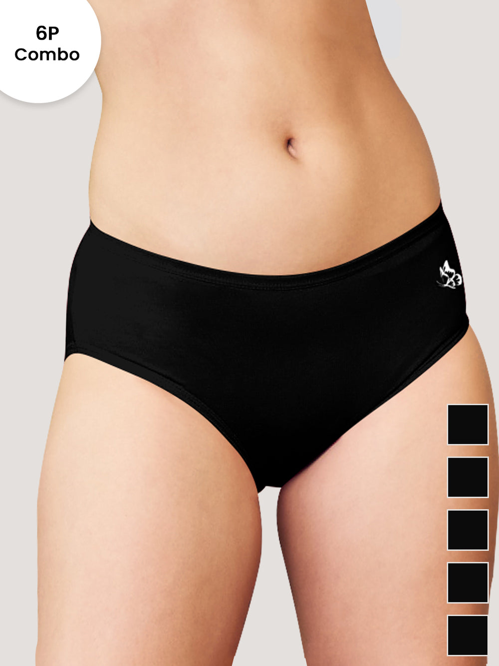 Vami Medium Coverage Cotton Lycra Panties for Girls | Pack of 6-BLK BLK BLK BLK BLK BLK