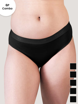 Sensa Women Bikini Style Outer Elastic Panties | Pack of 6-BLK BLK BLK BLK BLK BLK