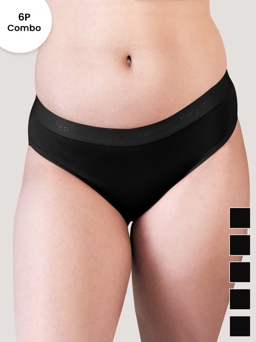 Sensa Women Bikini Style Outer Elastic Panties | Pack of 6-BLK BLK BLK BLK BLK BLK