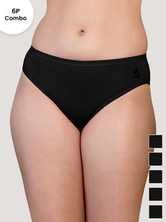 Snow Women's Mid Waist Hipster Panties | Pack-of-6-BLK BLK BLK BLK BLK BLK