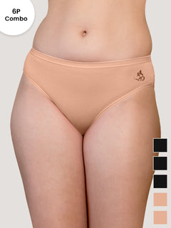 Snow Women's Mid Waist Hipster Panties | Pack-of-6-BLK BLK BLK ND ND ND