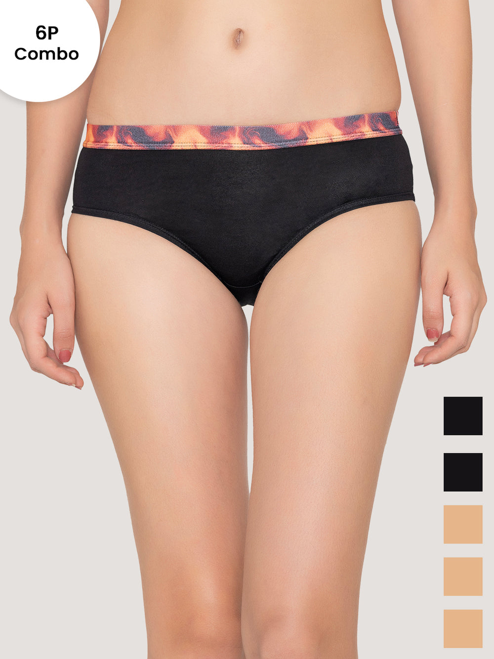 Berry Girl's Low Waist Printed Waistband Panties Pack of 6-BLK BLK BLK ND ND ND