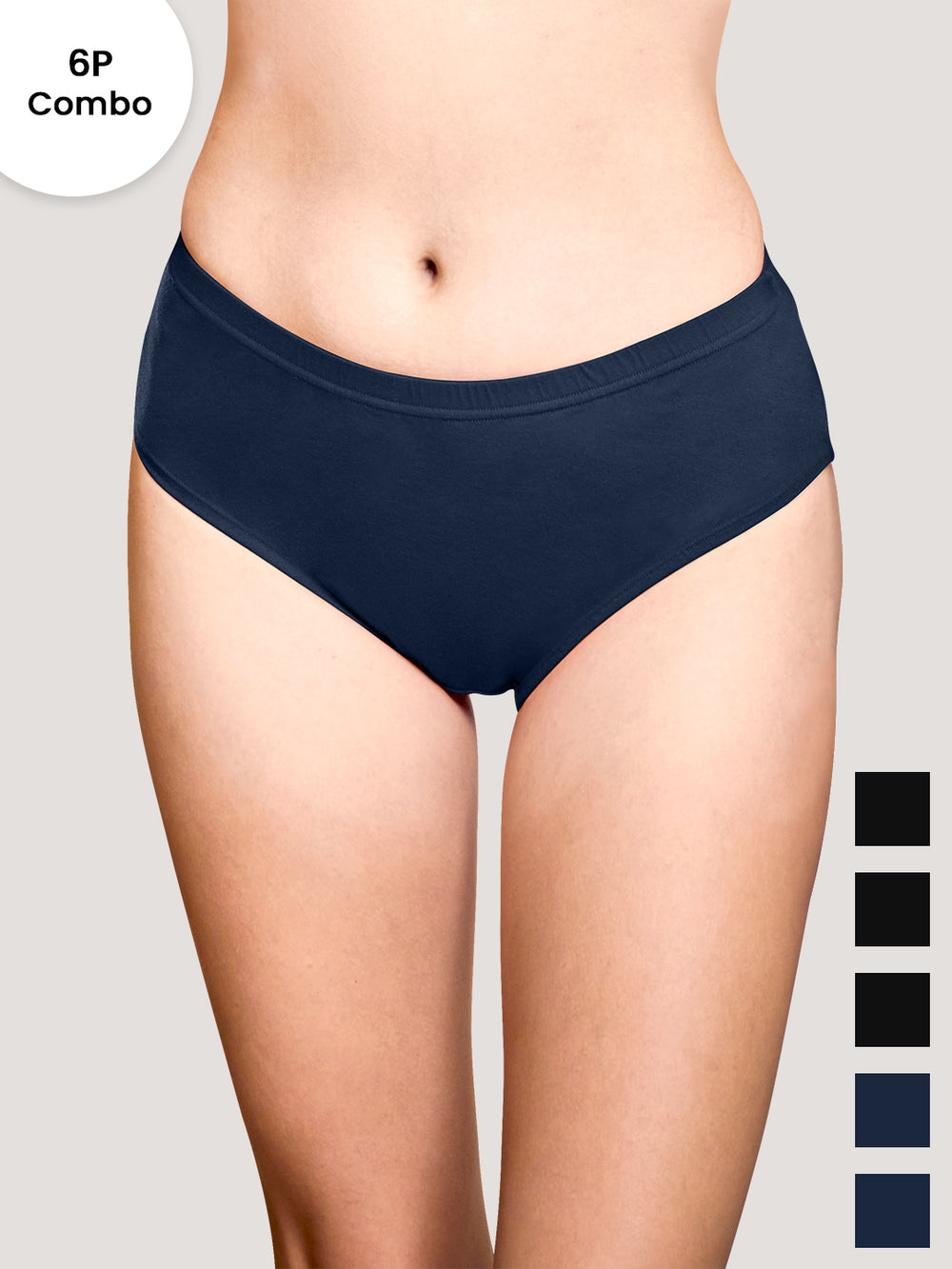 Theo Woman's Inner Elastic Hipster Panties | Pack of 6-BLK BLK BLK PBLE PBLE PBLE