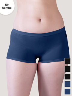 Willow Women's Mid Coverage Boyshort Panties | Pack of 6-BLK BLK BLK PBLE PBLE PBLE