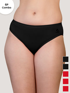 Snow Women's Mid Waist Hipster Panties | Pack-of-6-BLK BLK BLK RD RD RD