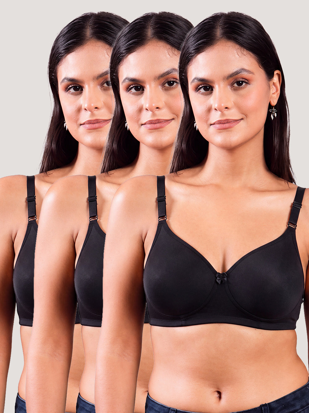 Cherry Full Coverage Lightly Padded Everyday Bra | Pack of 3-BLACK BLACK BLACK