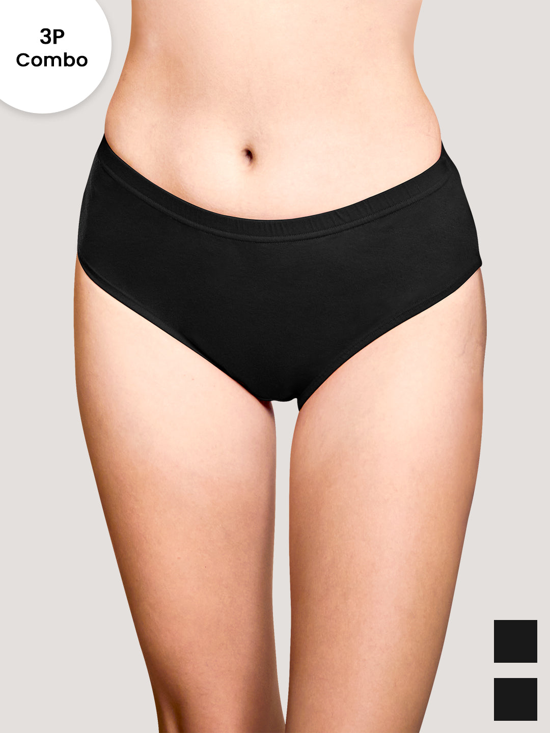 Theo Inner Elastic Hipster Panties | Pack of 3-BLACK BLACK BLACK