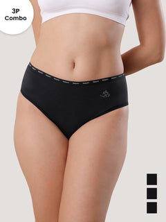 Vami High Coverage Cotton Spandex Hipster Panties for Women | Pack of 3-BLACK BLACK BLACK
