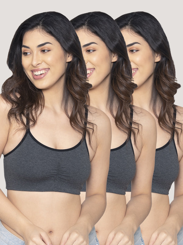 Ira Non Padded Everyday Beginners Bra | Pack of 3-BLACK BLACK BLACK