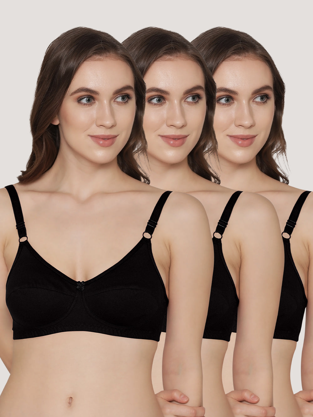 K LINGERIE Manvi Women's Non Padded Wirefree Cotton Everyday Bra-BLACK BLACK BLACK