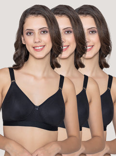 Kalyani Paloma Seamless Support Full Coverage Double Layered Bras | Pack of 3 | BLACK BLACK BLACK