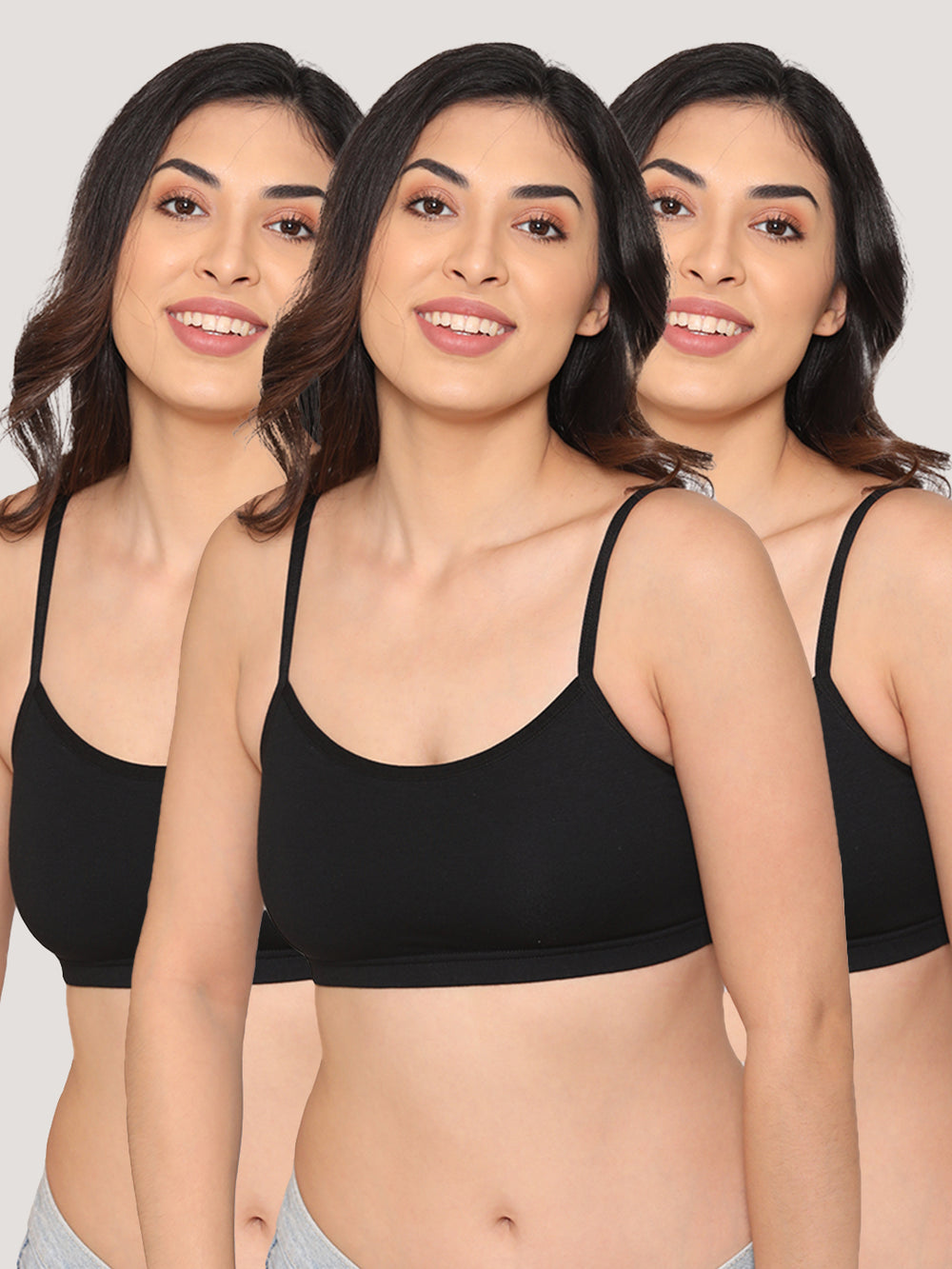 Mia Full Coverage Cotton Beginners Bra | Pack of 3-BLACK BLACK BLACK