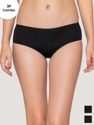 Oliver Mid Waist Hipster Panties | Pack of 3-BLACK BLACK BLACK