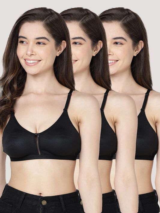 Gloria Full Coverage Double Layered Cups Everyday Bra | Pack of 3-BLACK BLACK BLACK