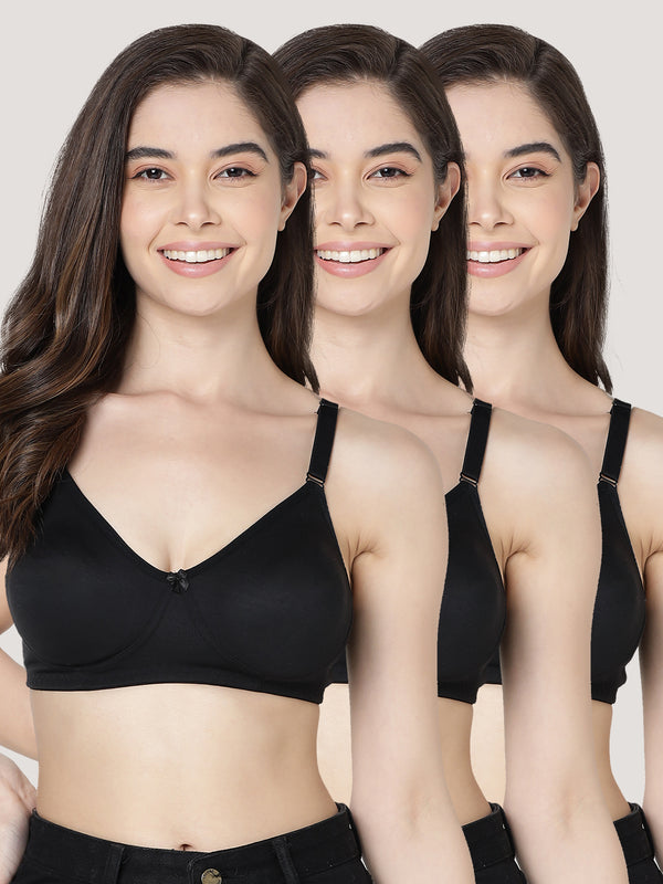 Evlyn Double Layered Cups Regular Bra | Pack of 3-BLACK BLACK BLACK