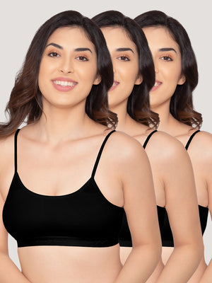 Sanorita Full Coverage Daily Wear Beginners Bra | Pack of 3-BLACK BLACK BLACK