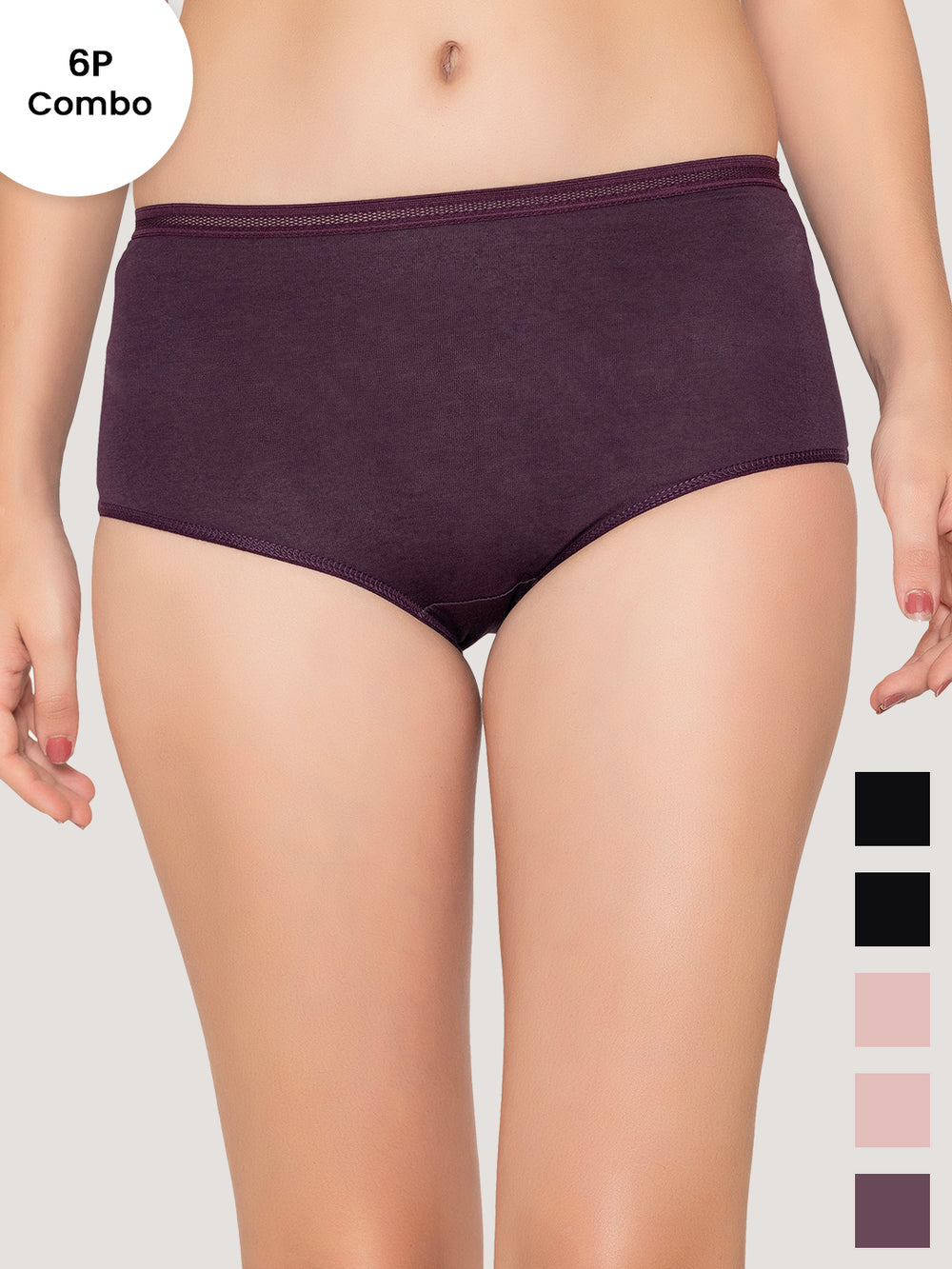 Orion High Coverage Hipster Panties for Women | Pack of 6-BLK BLK CRP CRP DVL DVL