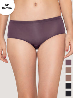Cooper Women's Medium Coverage Hipster Panties Pack of 6-BLK BLK DVL DVL BRW BRW