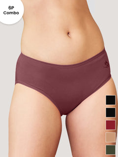 Vami Medium Coverage Cotton Lycra Panties for Girls | Pack of 6-BLK BLK MRN ND OLV ORS