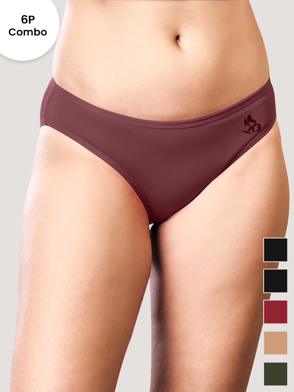 Reeva Women's Cotton Lycra Seamless Bikini Panty | Pack of 6-BLK BLK MRN ND OLV ORS