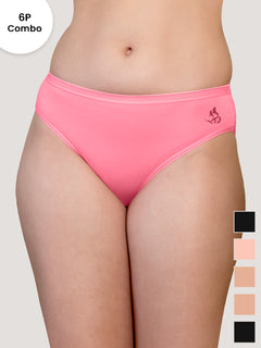 Snow Women's Mid Waist Hipster Panties | Pack-of-6-BLK BLK RD ND PRS SGR