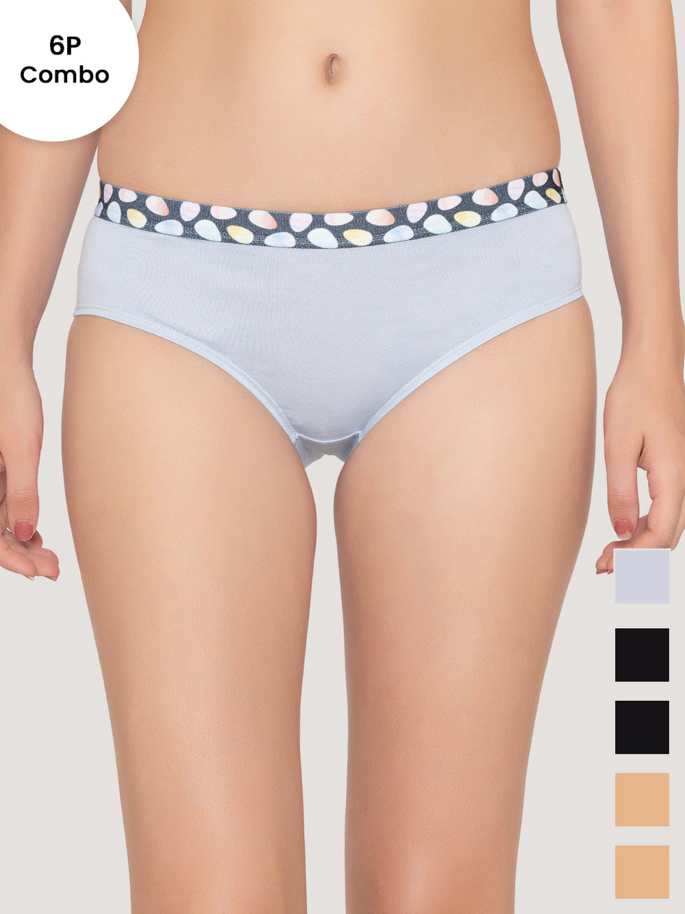 Berry Girl's Low Waist Printed Waistband Panties Pack of 6-BLK BLK ND ND SBLE SBLE