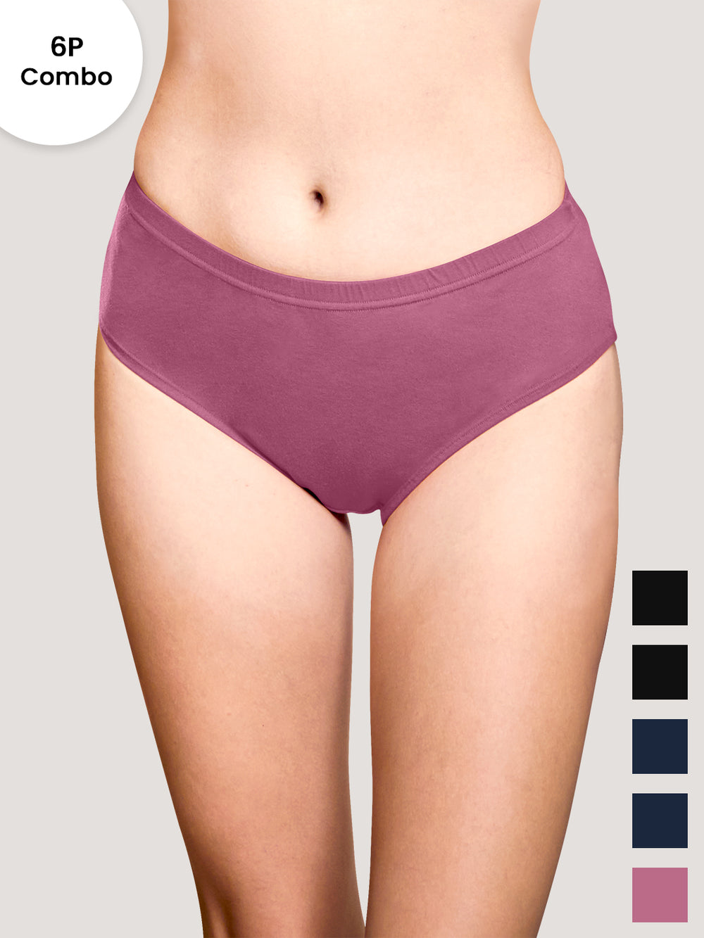 Theo Woman's Inner Elastic Hipster Panties | Pack of 6-BLK BLK ORS ORS PBLE PBLE